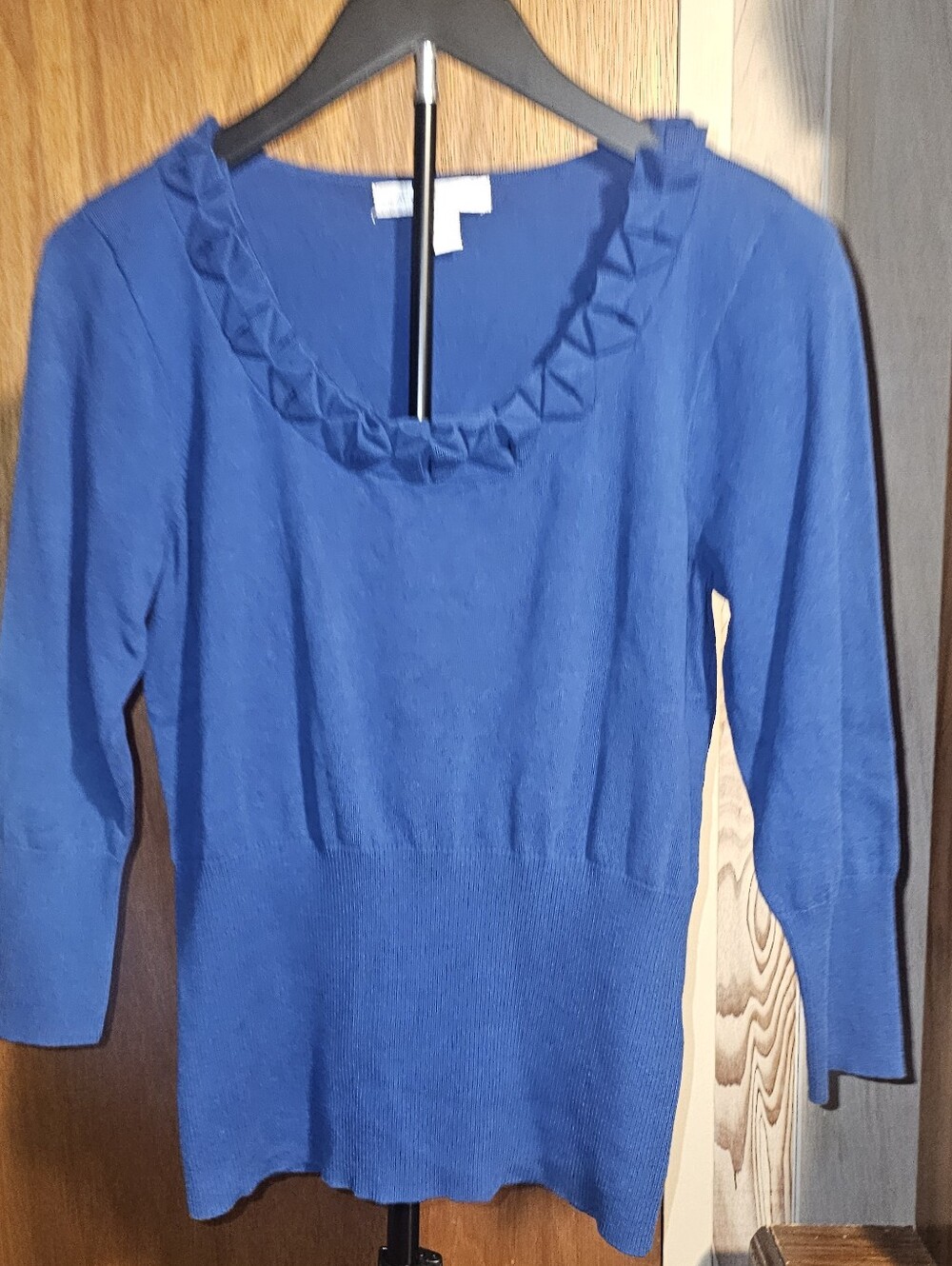 August Silk Royal Blue Ruffle Scoop Neck Long Sleeve Top Petite Medium